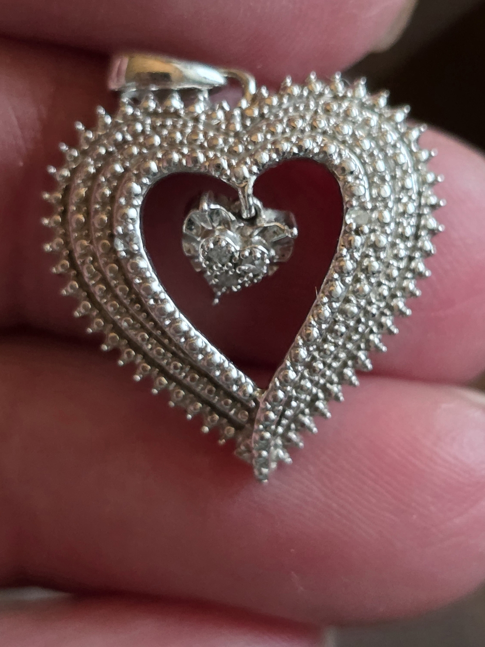 Sterlin Silver Heart Pendant Necklace Charm - Silver Heart with Center Drop